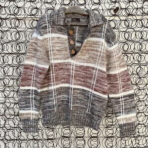 Vintage 70s JCPenney tan cream gray brown checkerboard knit henley sweater